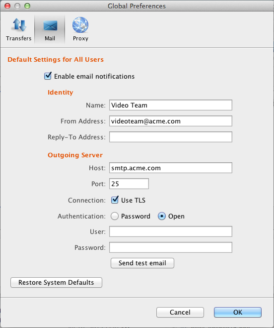 Global Mail Preferences.