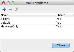 The Mail Templates window.