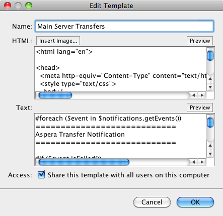 The Edit Templates window.