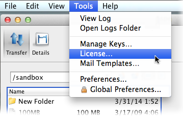 Bring up the License window to update your license.