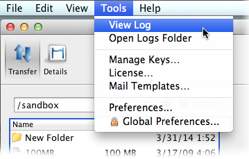 Reveal the log file location