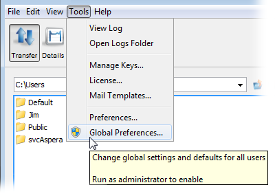 Launch global preferences.