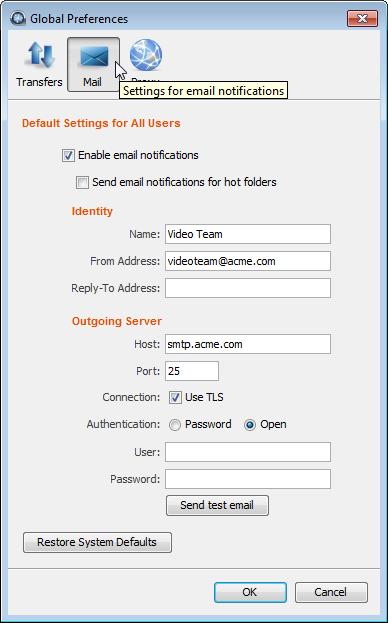 Global Mail Preferences.