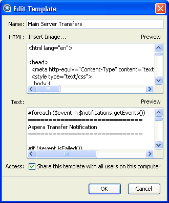 The Edit Templates window.