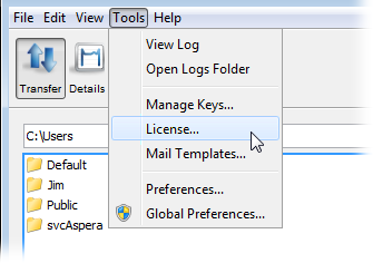 Bring up the License window to update your license.