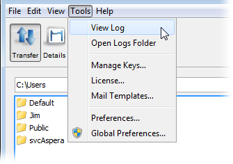 Reveal the log file location