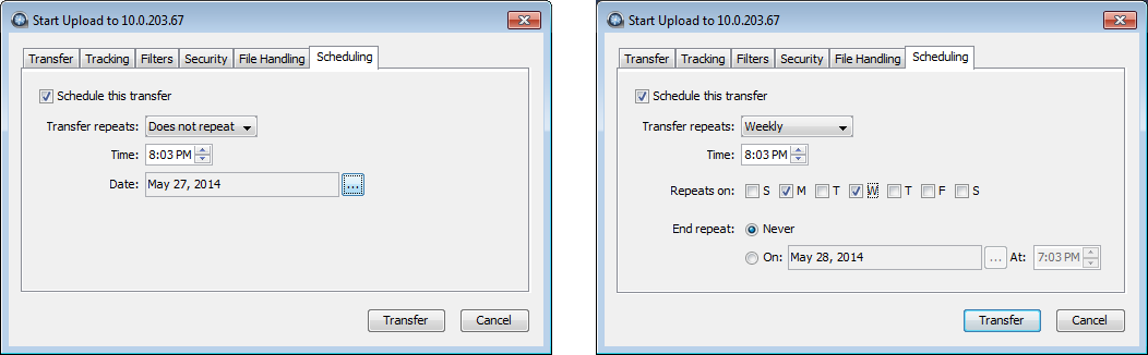 Scheduling a transfer.
