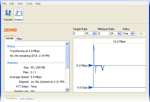 Start a transfer with fair policy
