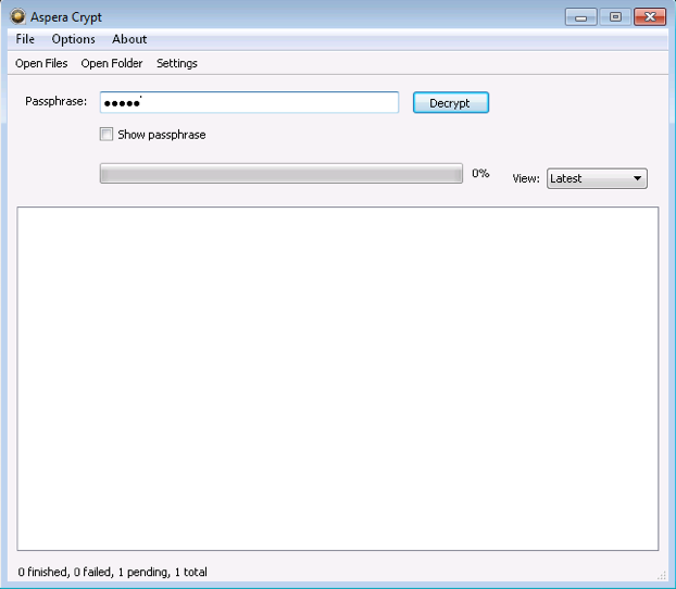 Load files into Aspera Crypt and input passphrase.