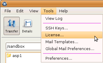 Bring up the License window to update your license.