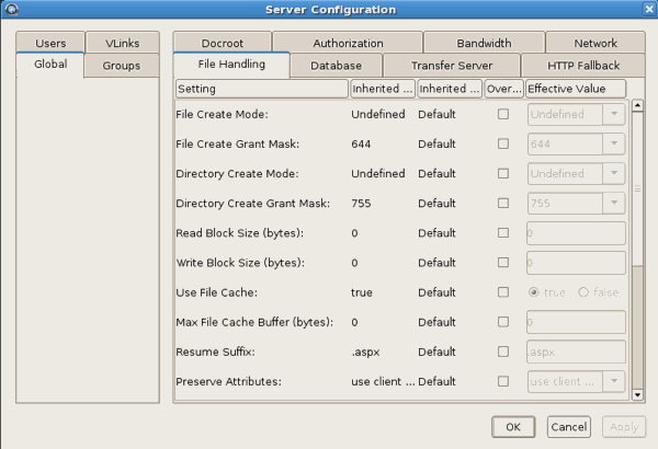 File Handling configuration options.