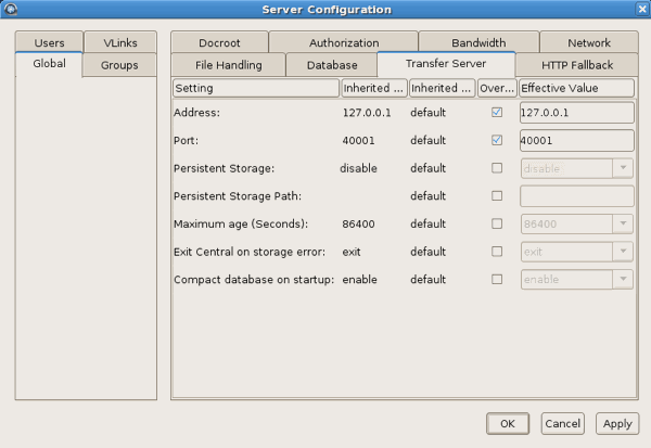 Transfer Server configuration options.