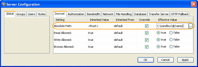 Use the substitutional string for the docroot.