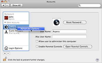 Open an account's advanced options.