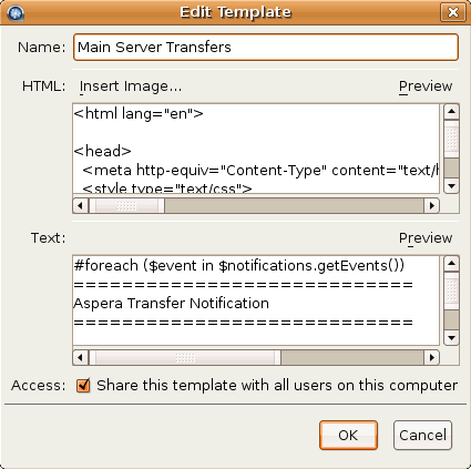 The Edit Templates window.