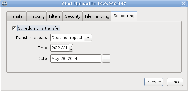 Scheduling a transfer.