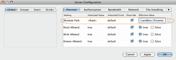 Use the substitutional string for the docroot.