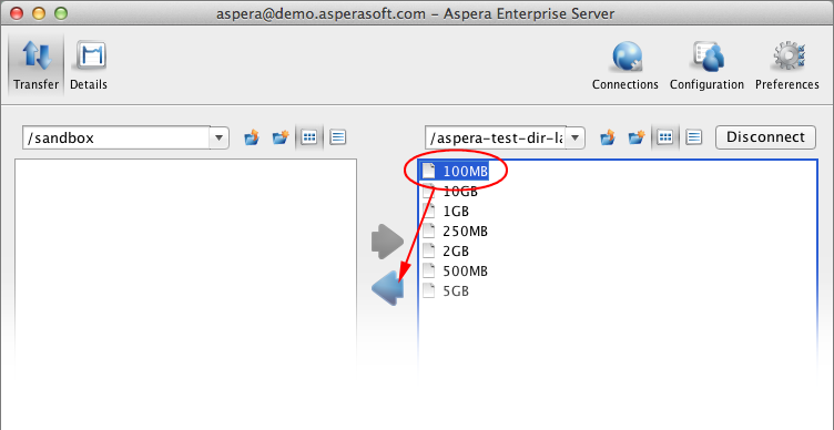 Downloading test files from the Demo Server.
