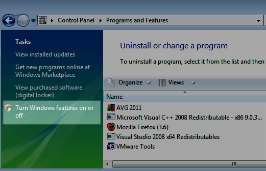 Turn Windows features on or off.