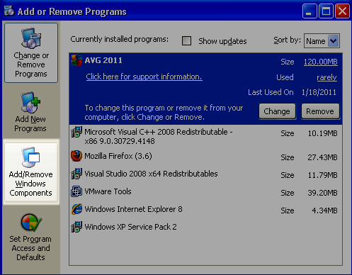 Add/Remove Windows Components.