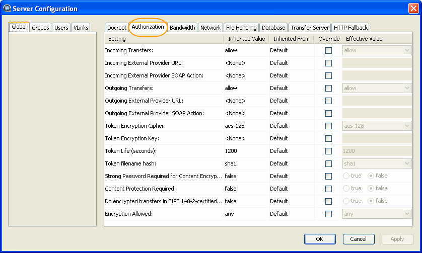Authorization configuration options.