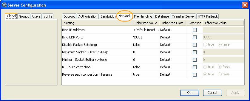 Network configuration options.