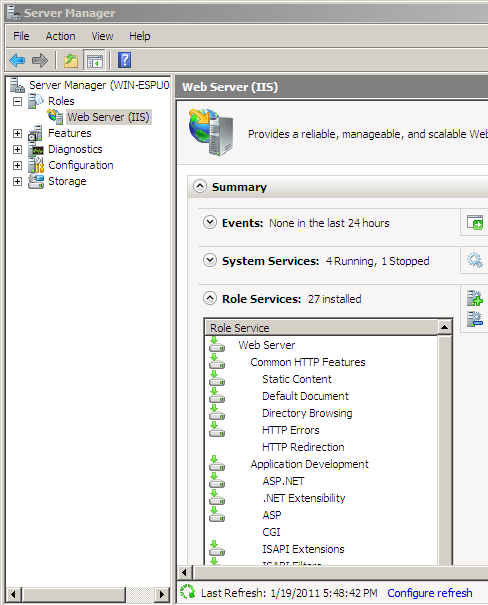 IIS installed features.
