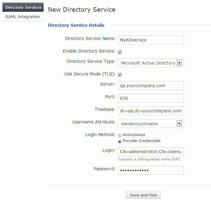 Server - Directory Service Settings