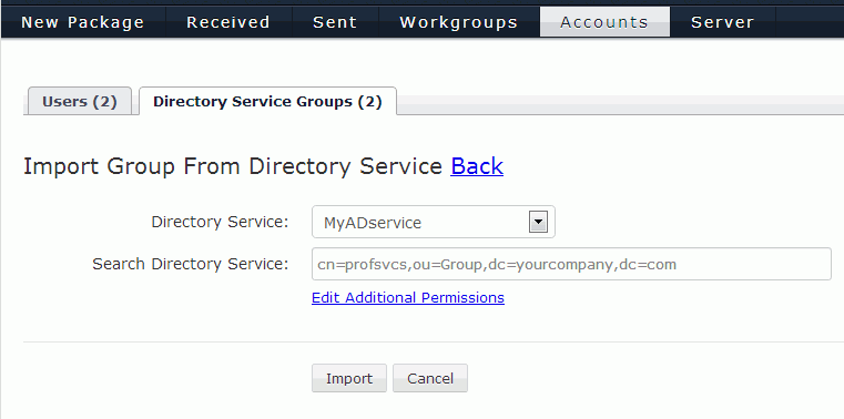 Enter the Directory Service Group's name.