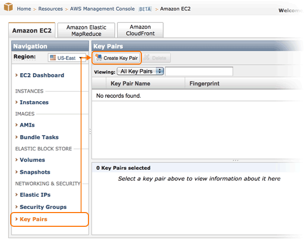 Create a new AWS key pair.