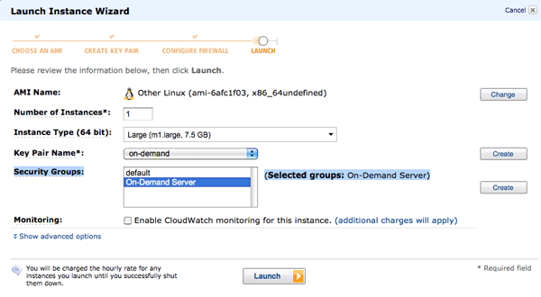 The AWS launching screen.