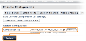 Restore the configuration with the file