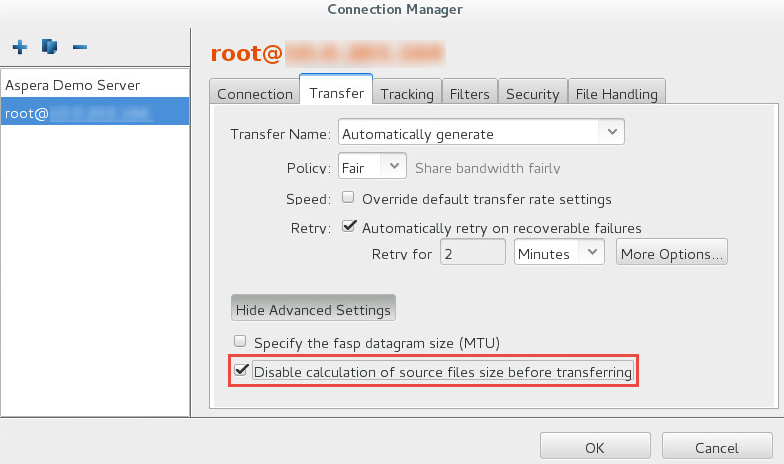 On the transfer tab, select the bottom option for "Disable calculation of source files size before transferring."