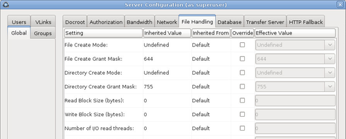 File Handling configuration options.
