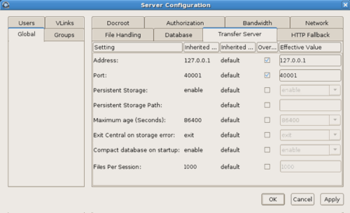 Transfer Server configuration options.