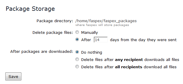 Faspex Server Configuration - Package Storage