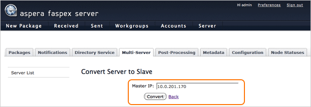 Enter the master server's IP address.