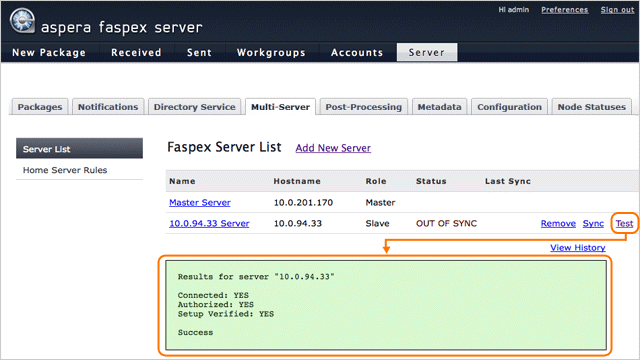 Test server connection.