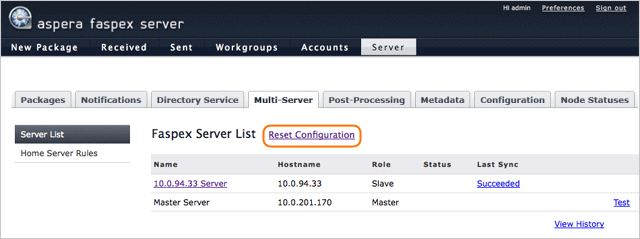 Reset a slave server.