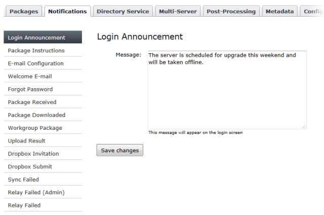 Enter login announcement