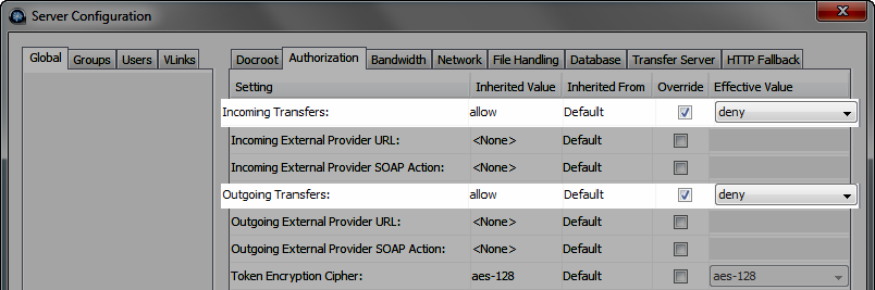 Set Transfers to Deny in ES (win).