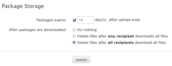 Faspex Server Configuration - Package Storage