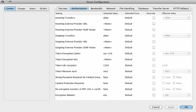 Authorization configuration options.
