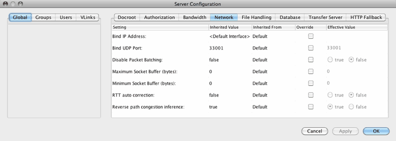 Network configuration options.