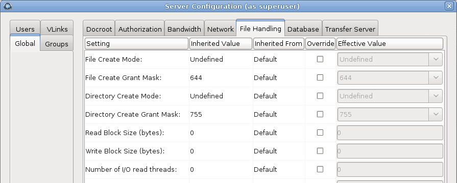 File Handling configuration options.