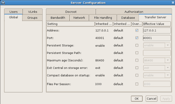 Transfer Server configuration options.