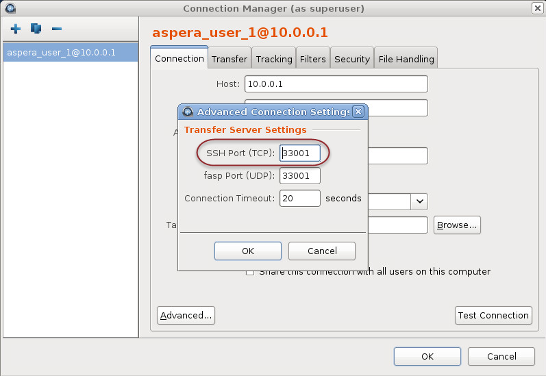 Client specifying your computer's SSH Port.