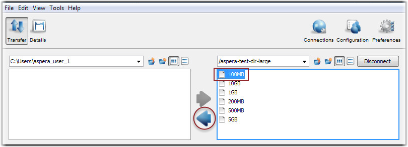 Downloading test files from the Demo Server.