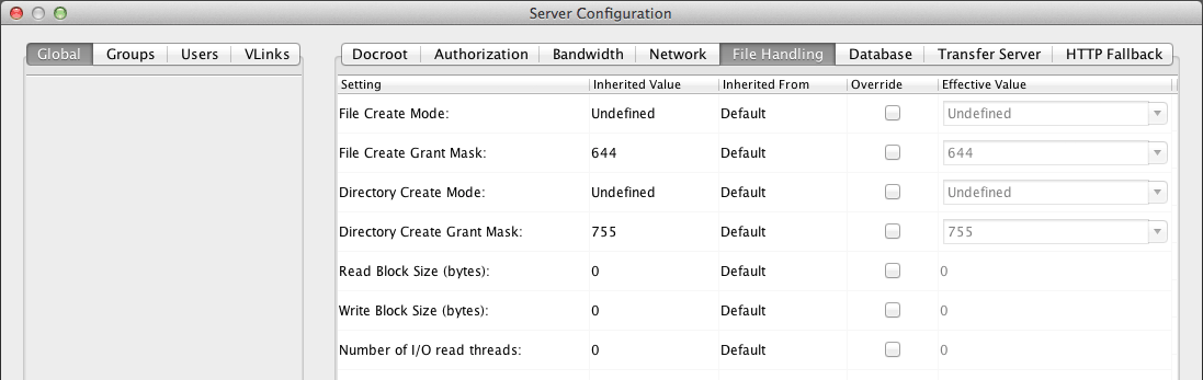 File Handling configuration options.