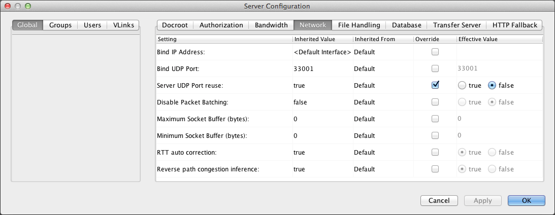 Network configuration options.